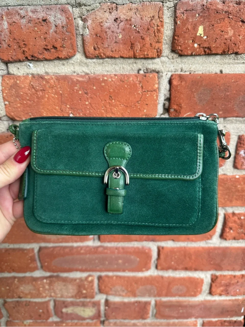 Vintage COACH soho emerald green suede purse wristlet - Picture 10 of 15